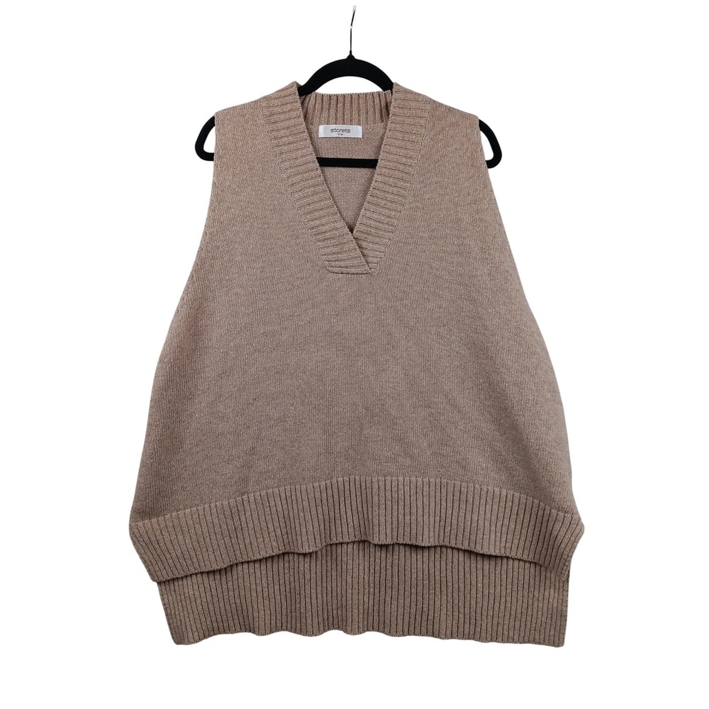 Storets Oversized V Neck Knit Sleeveless Vest Sweater Tan S M